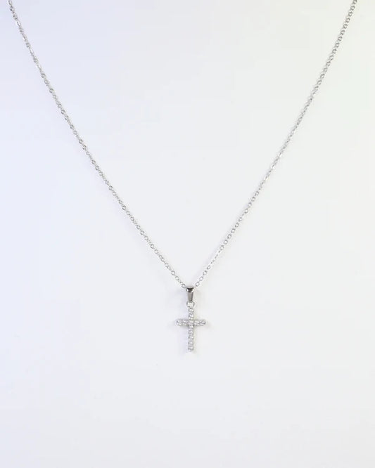 Brooklyn CZ Cross Necklace WP Silver