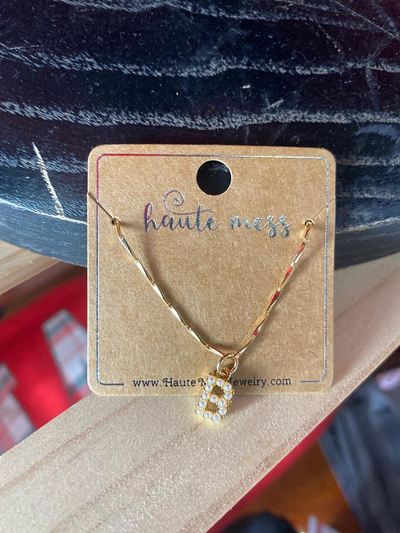 Pearl Covered Letter Gold Chain Necklace