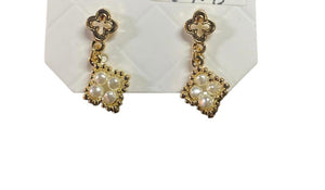 Gold Pearl Diamond Shaped Charm Earrings