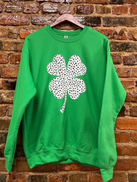 Simply You Dotted 4 Leaf Clover Green Sweatshirt