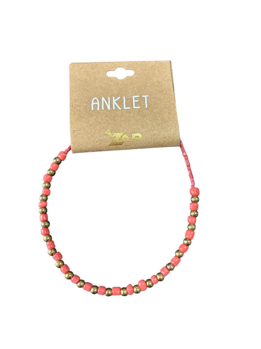 Coral and Gold Beaded Clip Anklet