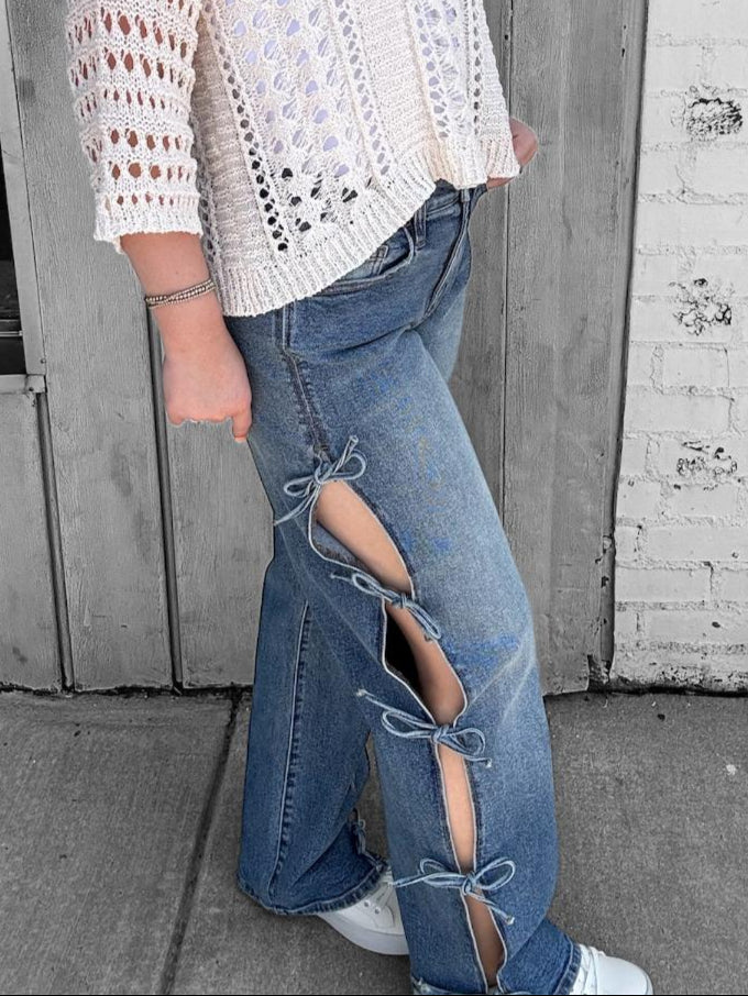 Mid Rise Baggy Dad Jean with Side Self Tie