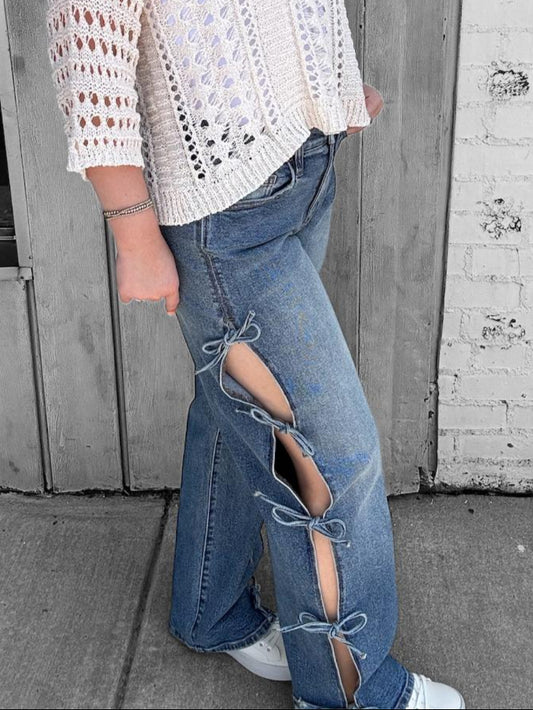 Mid Rise Baggy Dad Jean with Side Self Tie