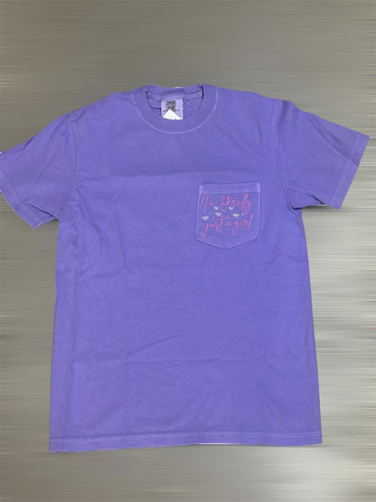 Simply You "Literally Just a Girl"- Embroidered Pocket Tee