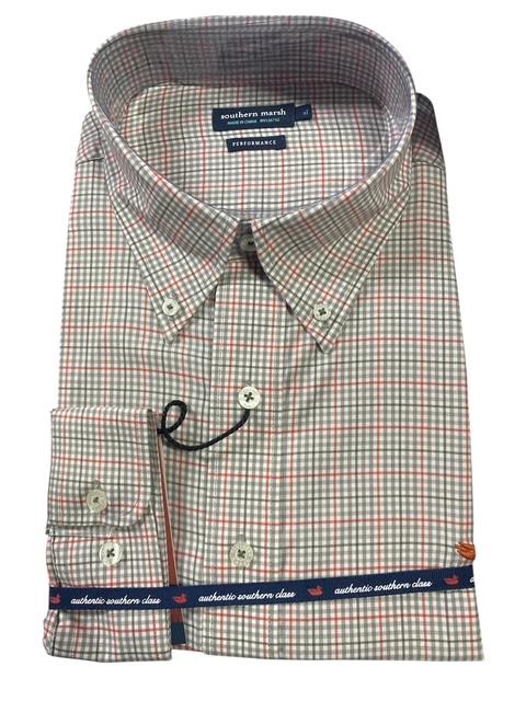 Southern Marsh Burnt Taupe & Dark Olive Dyer Performance Gingham Dress Shirt