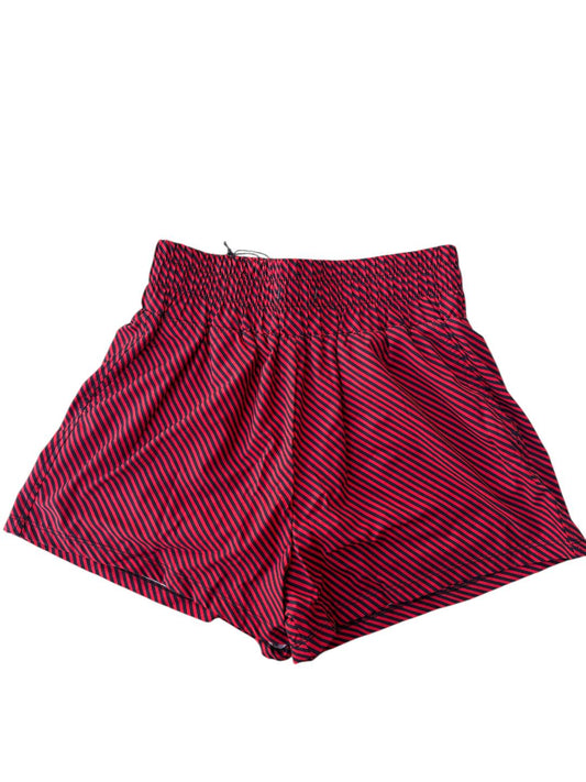 Meripex Women's High Waistband Shorts- Garnet and Black Bias Stripe