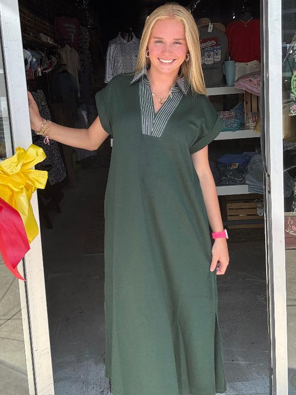 The Mary Hunter Green Drop Shoulder Dress