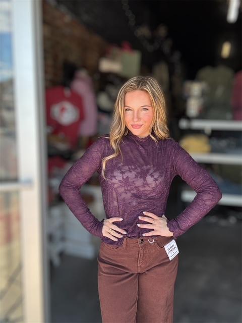 High Neck Lace Sheer Long Sleeve Top