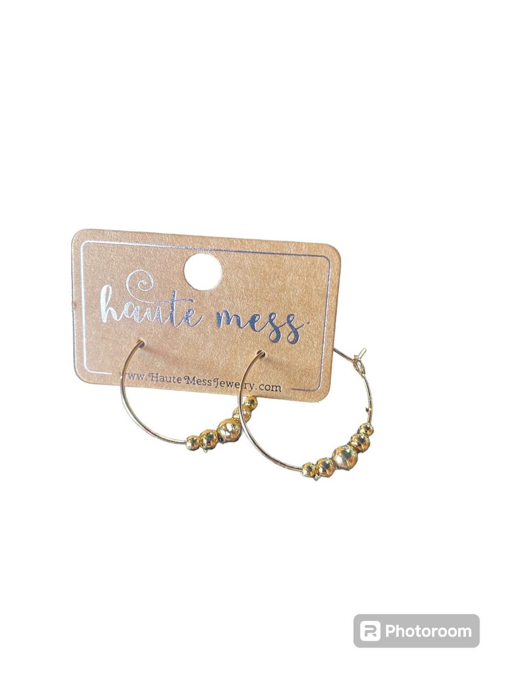 Medium Thin Gold Five Bead Hoops