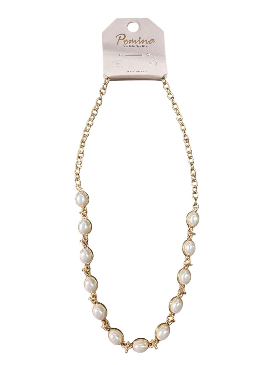 Oval Resin Pearl Station Necklace