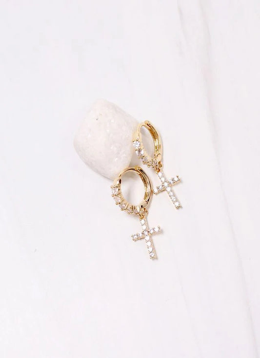 Caroline Hill McCory CZ Cross Hoop Earring GOLD