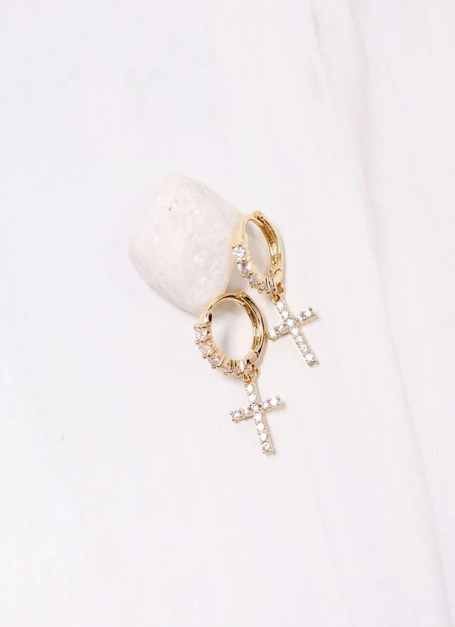 Caroline Hill McCory CZ Cross Hoop Earring GOLD