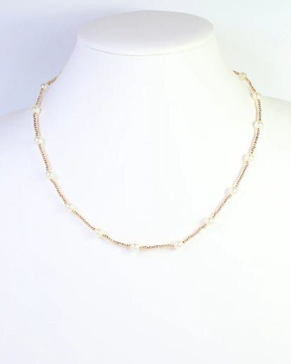 Carlie Pearl Beaded Necklace Gold