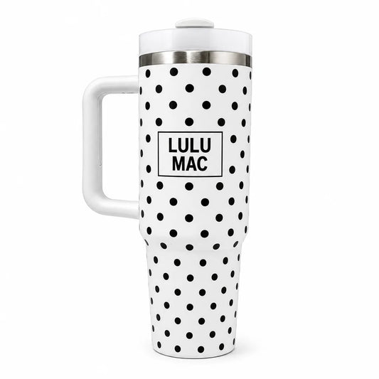 LULU Mac White/Black Polka Dots Tumbler