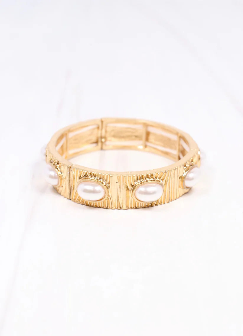 Caroline Hill Pascal Pearl Stretch Bracelet GOLD