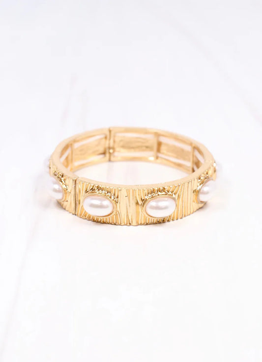 Caroline Hill Pascal Pearl Stretch Bracelet GOLD