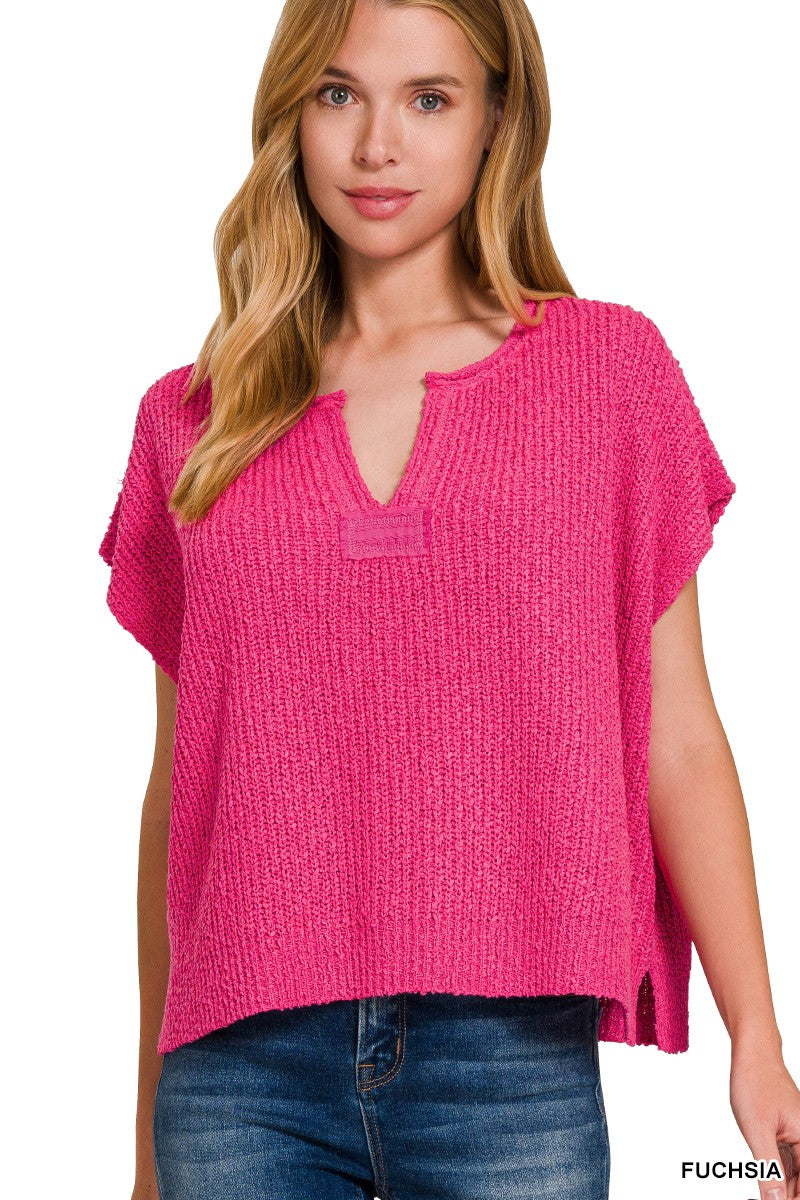 Back Patch Slit Neck Pullover