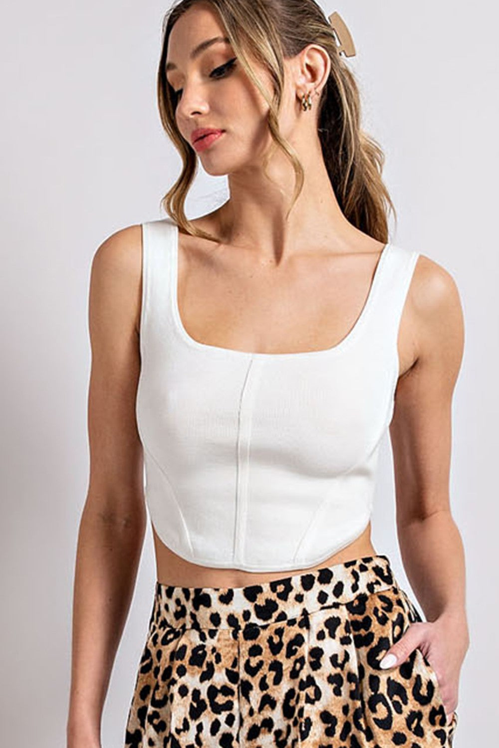 Off White Cropped Square Neck Tank