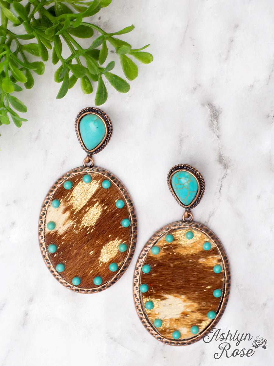 Say My Name Dark Brown Cowhide Oval Drop Earring