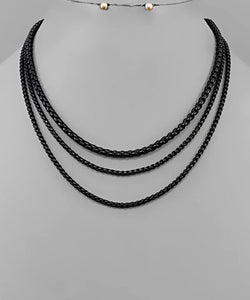 Black Color Box Chain Layered Necklace
