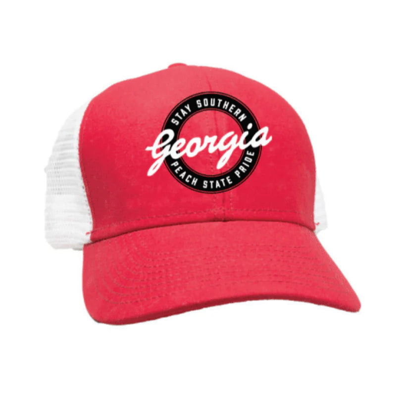 Peach State Pride Red Retro Georgia Mesh Back Trucker Hat