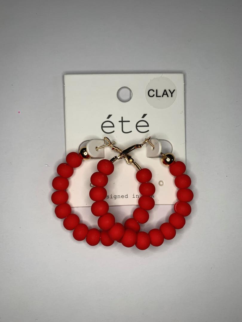 Red Clay Bead Hoops