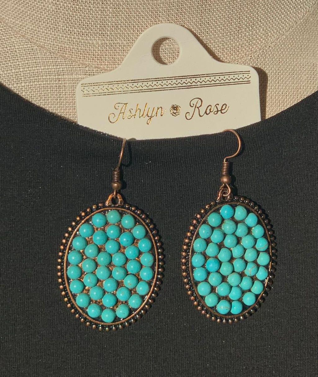 Oval Rustic Marbled Turquoise Beaded Earrings