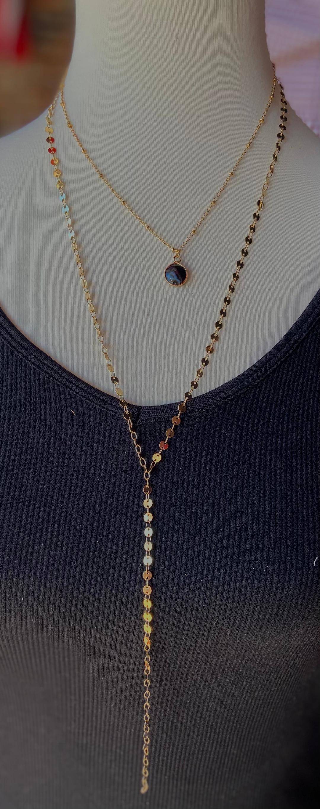Gold Circle Chain Layered Marble Necklace